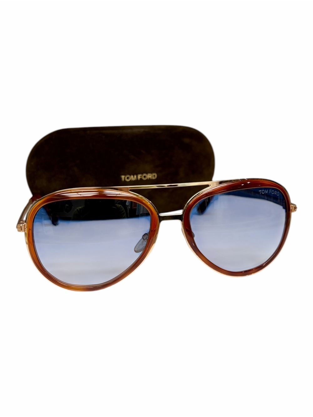 Tom Ford Andy TF468 56W Pilot/Aviator Sunglasses Blue Gradient Gold Havana